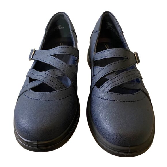 Easy Street Navy Leather Comfort Mary Jane Shoes Buckle Strap Cushioned 7.5 WW - Picture 4 of 9
